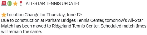 Tennis Update